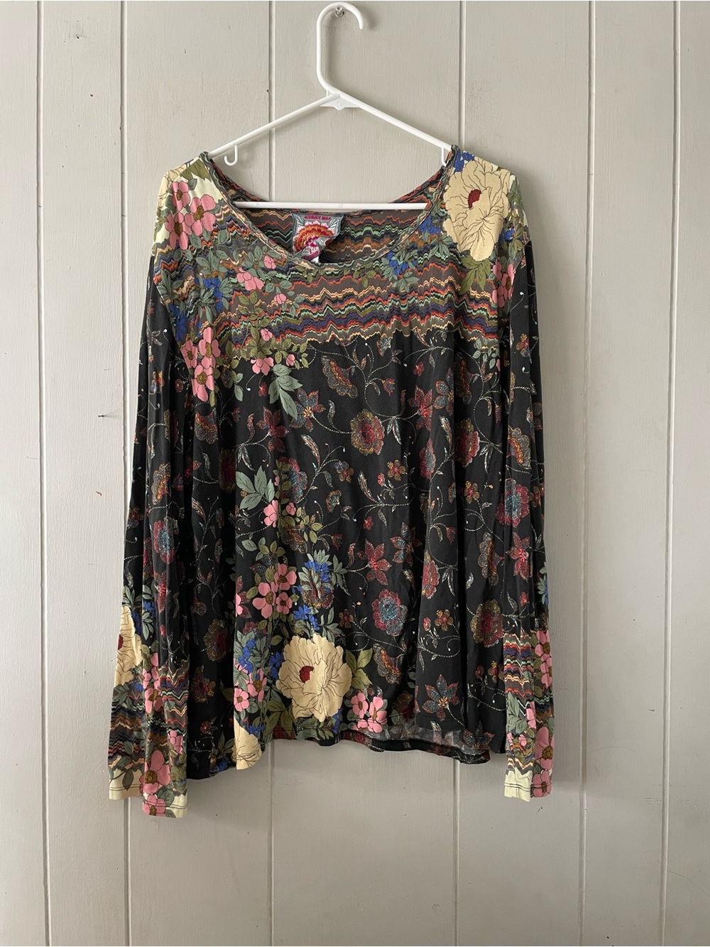 Johnny Was Flower Favorite Tunic 2X Long Sleeve V-Neck Swing Jersey Crew Neck